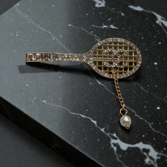 Chanel Elegant Tennis Racket made with zipper pulls Brooch with Pearl Accent - Picture 3 of 4